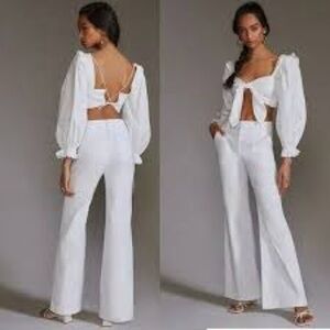 Anthropologie Maeve The Naomi Wide Leg White Flare Pants